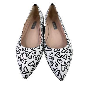 SJP Sarah Jessica Parker Logo Heart Leather Pointed Ballet Flats Womens 37.5